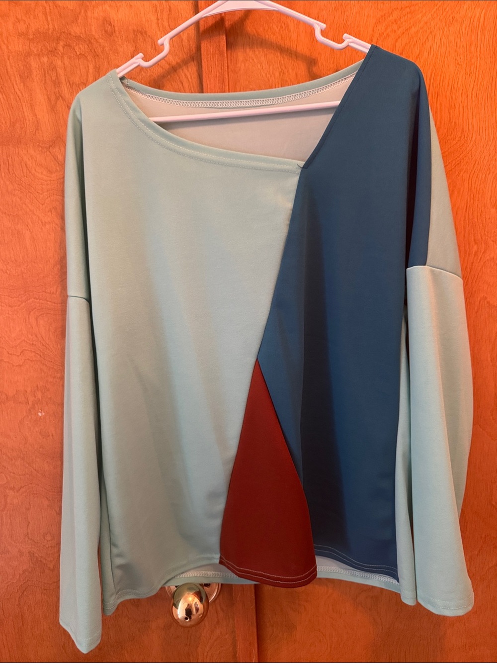 Colorblock Long-Sleeve Women's Top in Mint, Teal & Rust